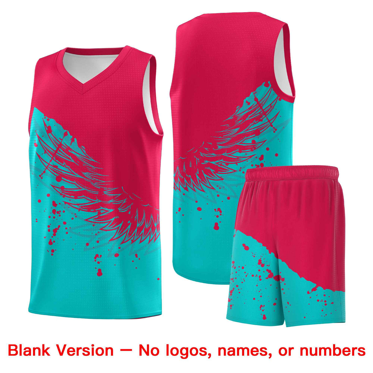Custom Aqua Red Wing Pattern Sports Uniform Basketball Jersey