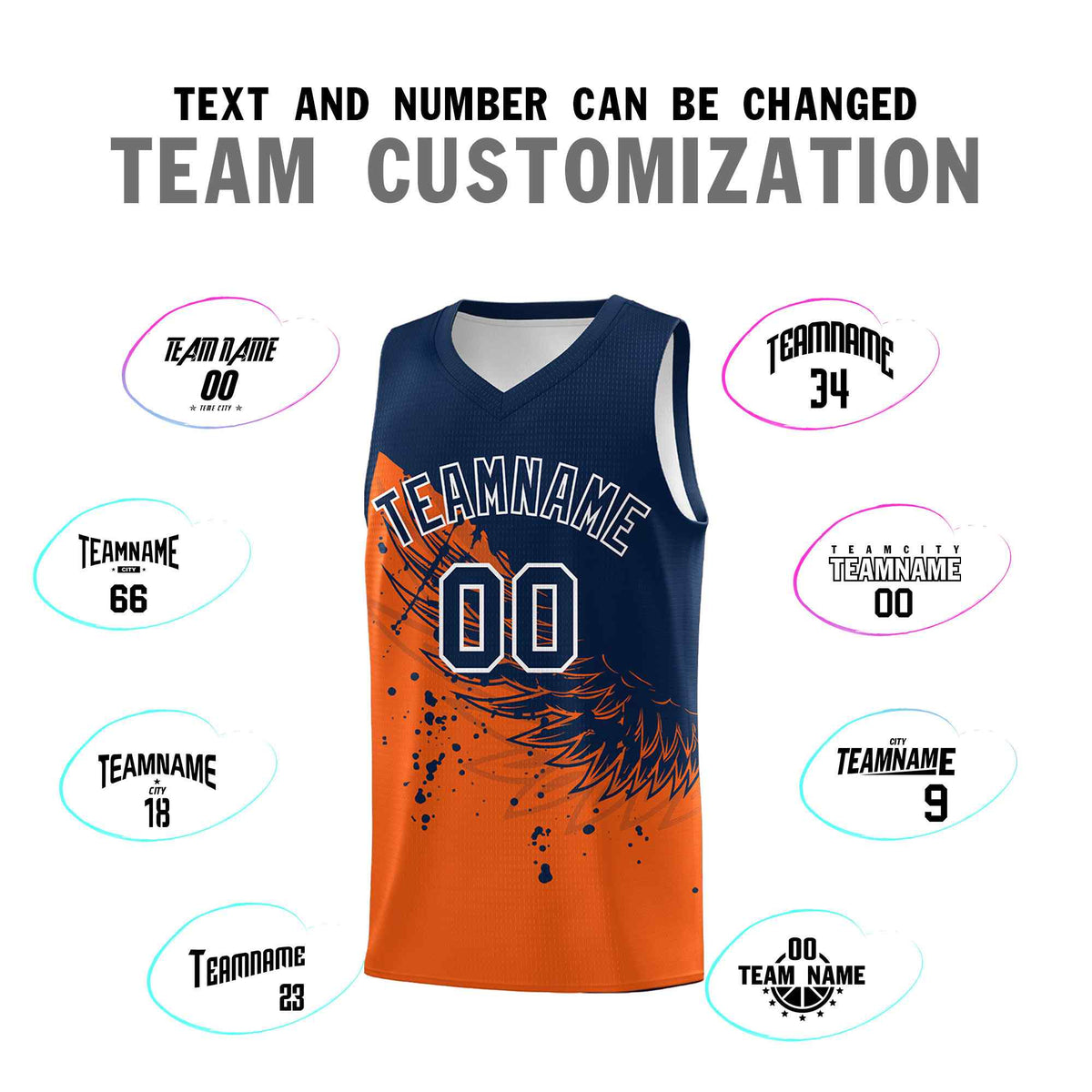 Custom Orange Navy Wing Pattern Sports Uniform Basketball Jersey