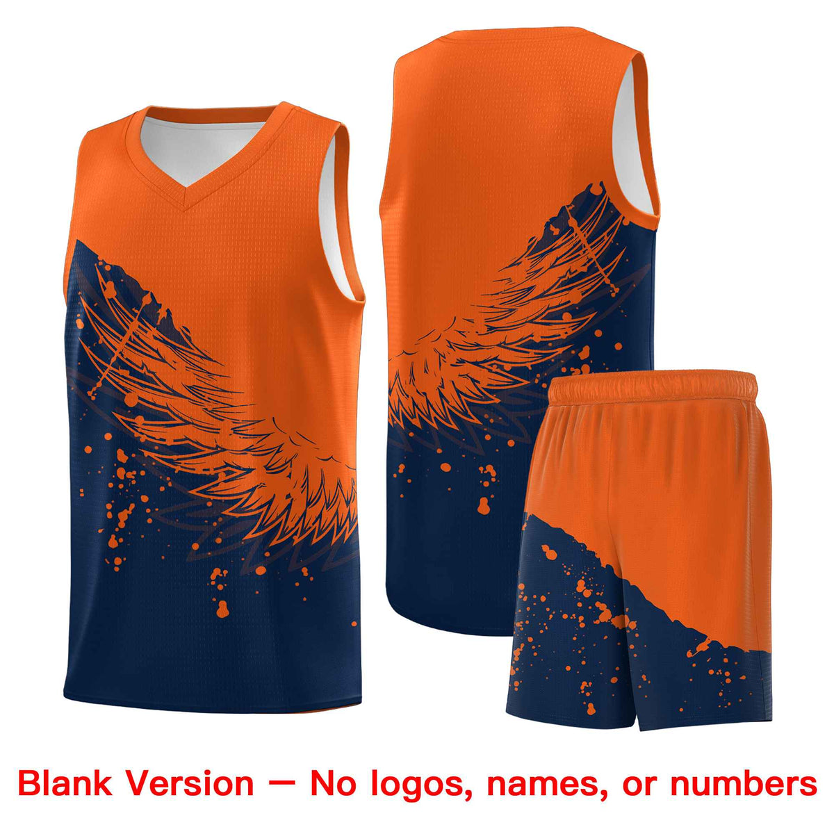 Custom Navy Orange Wing Pattern Sports Uniform Basketball Jersey