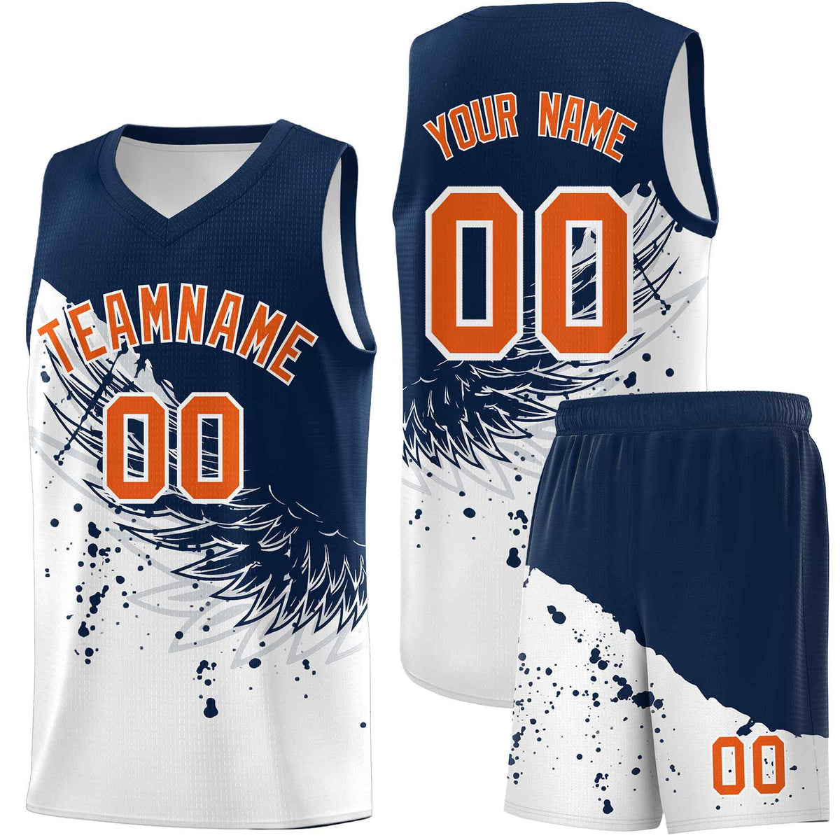 Custom White Navy Wing Pattern Sports Uniform Basketball Jersey