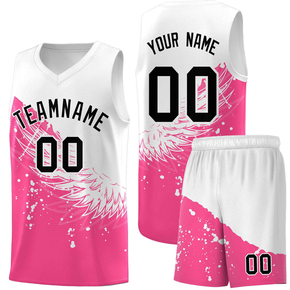 Custom Pink White Wing Pattern Sports Uniform Basketball Jersey