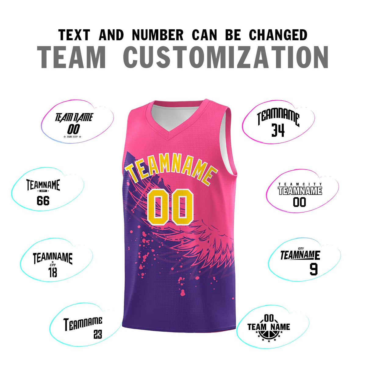 Custom Purple Pink Wing Pattern Sports Uniform Basketball Jersey
