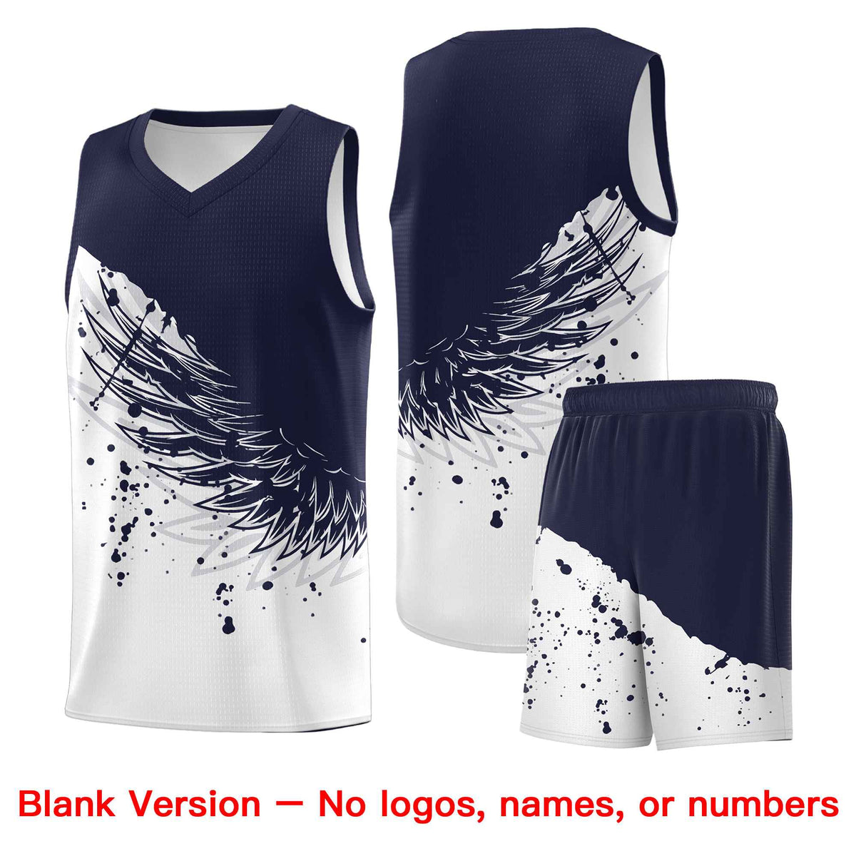 Custom White Navy Wing Pattern Sports Uniform Basketball Jersey
