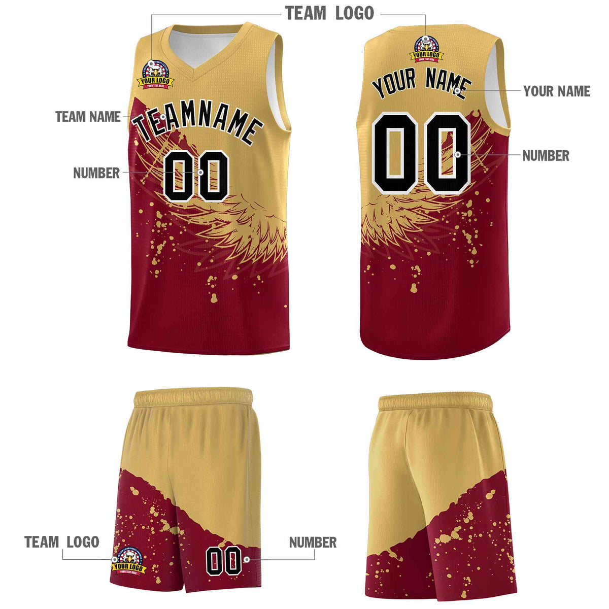Custom Crimson Old Gold Wing Pattern Sports Uniform Basketball Jersey