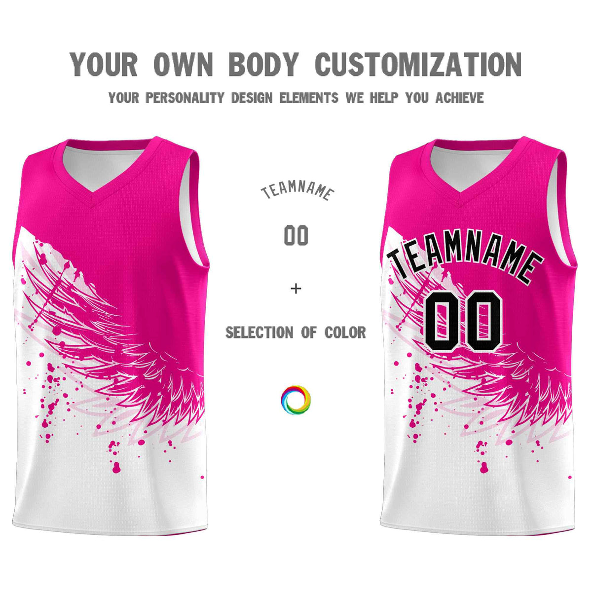 Custom White Pink Wing Pattern Sports Uniform Basketball Jersey