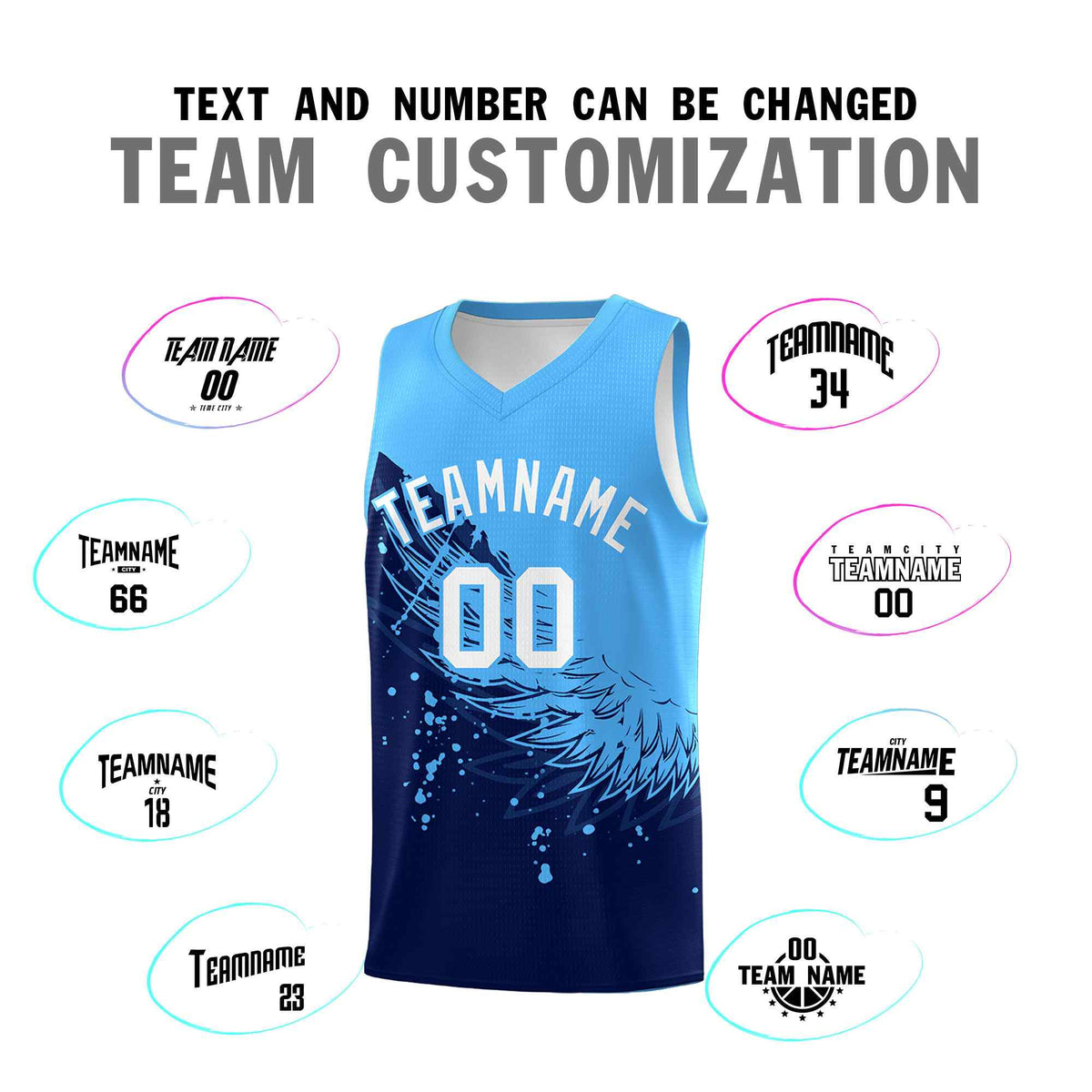 Custom Navy Powder Blue Wing Pattern Sports Uniform Basketball Jersey