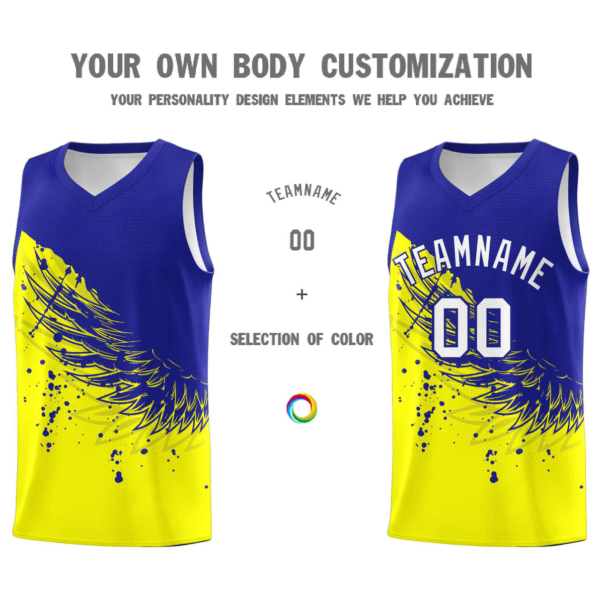 Custom Fluorescent Yellow Royal Wing Pattern Sports Uniform Basketball Jersey