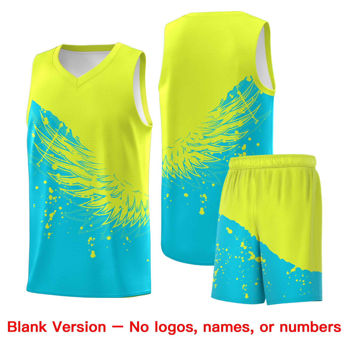 Custom Sky Blue Fluorescent Green Wing Pattern Sports Uniform Basketball Jersey