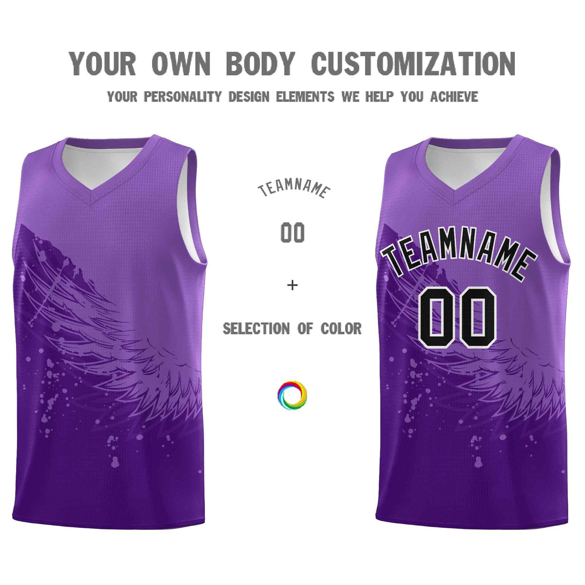 Custom Purple Light Purple Wing Pattern Sports Uniform Basketball Jersey