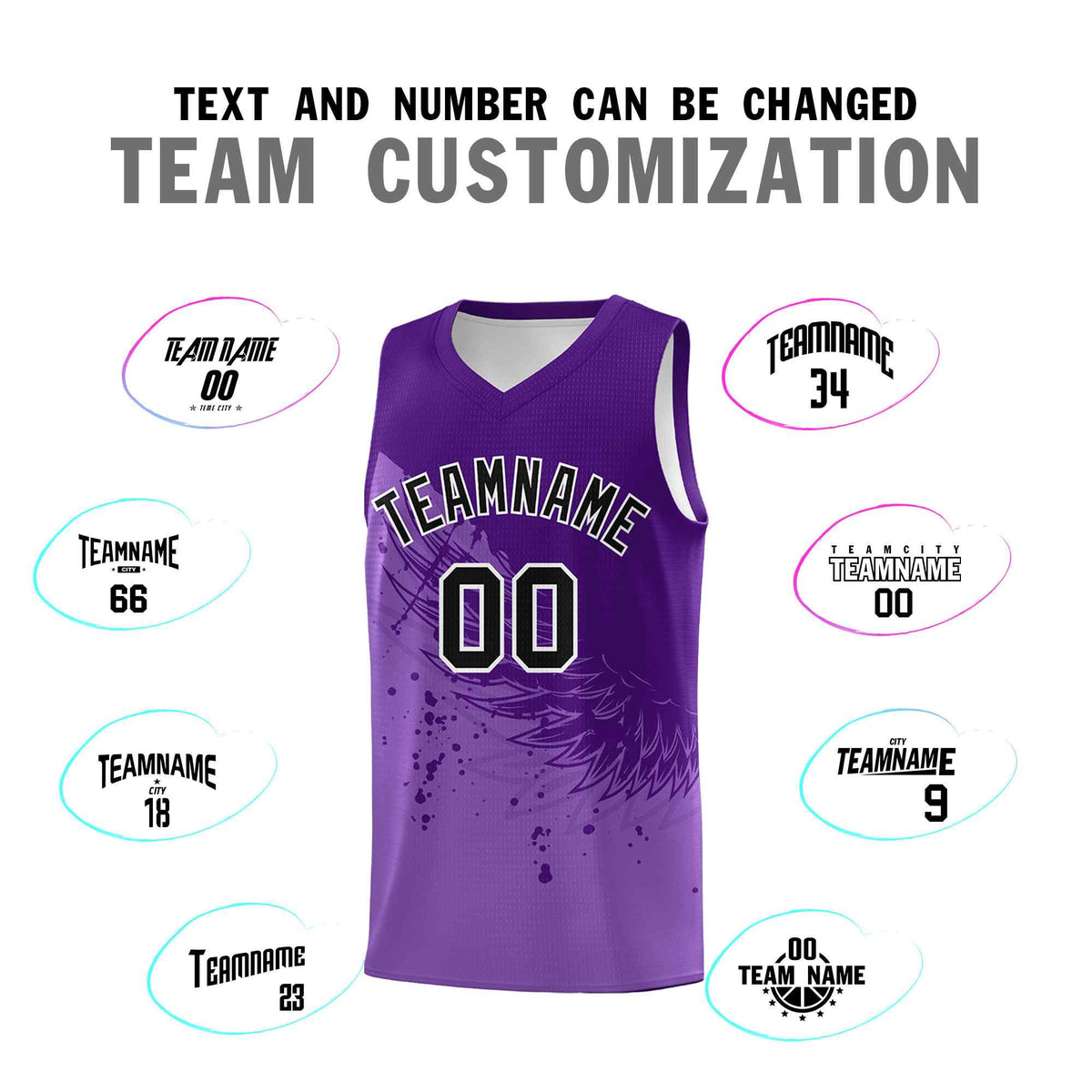 Custom Light Purple Purple Wing Pattern Sports Uniform Basketball Jersey