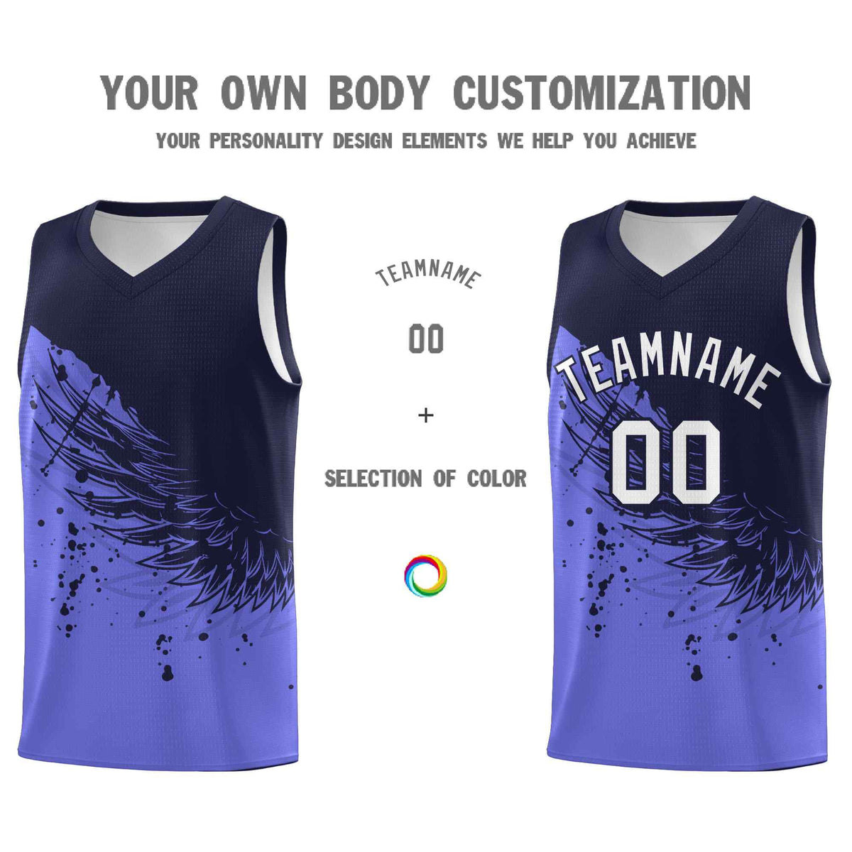 Custom Purple Navy Wing Pattern Sports Uniform Basketball Jersey