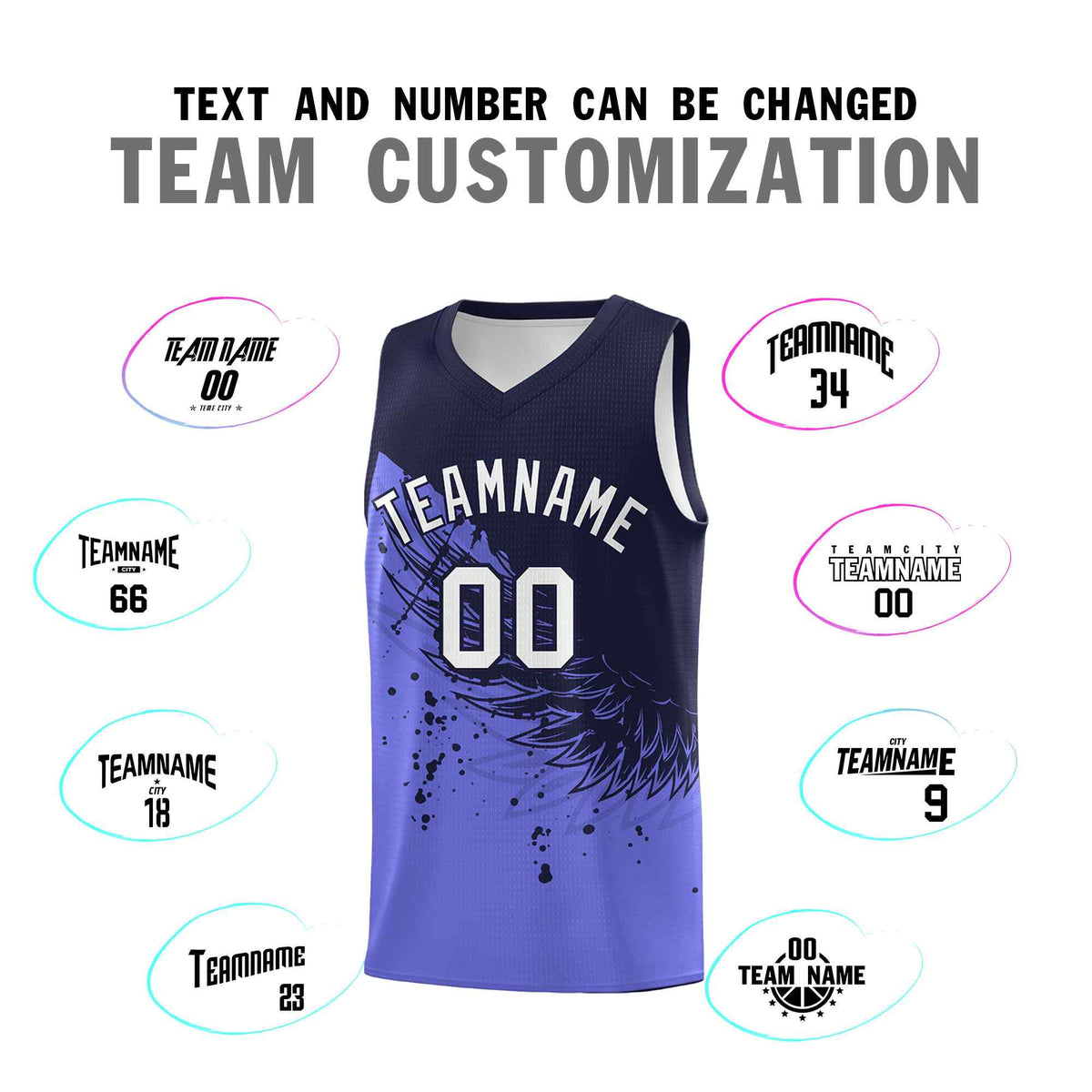 Custom Purple Navy Wing Pattern Sports Uniform Basketball Jersey