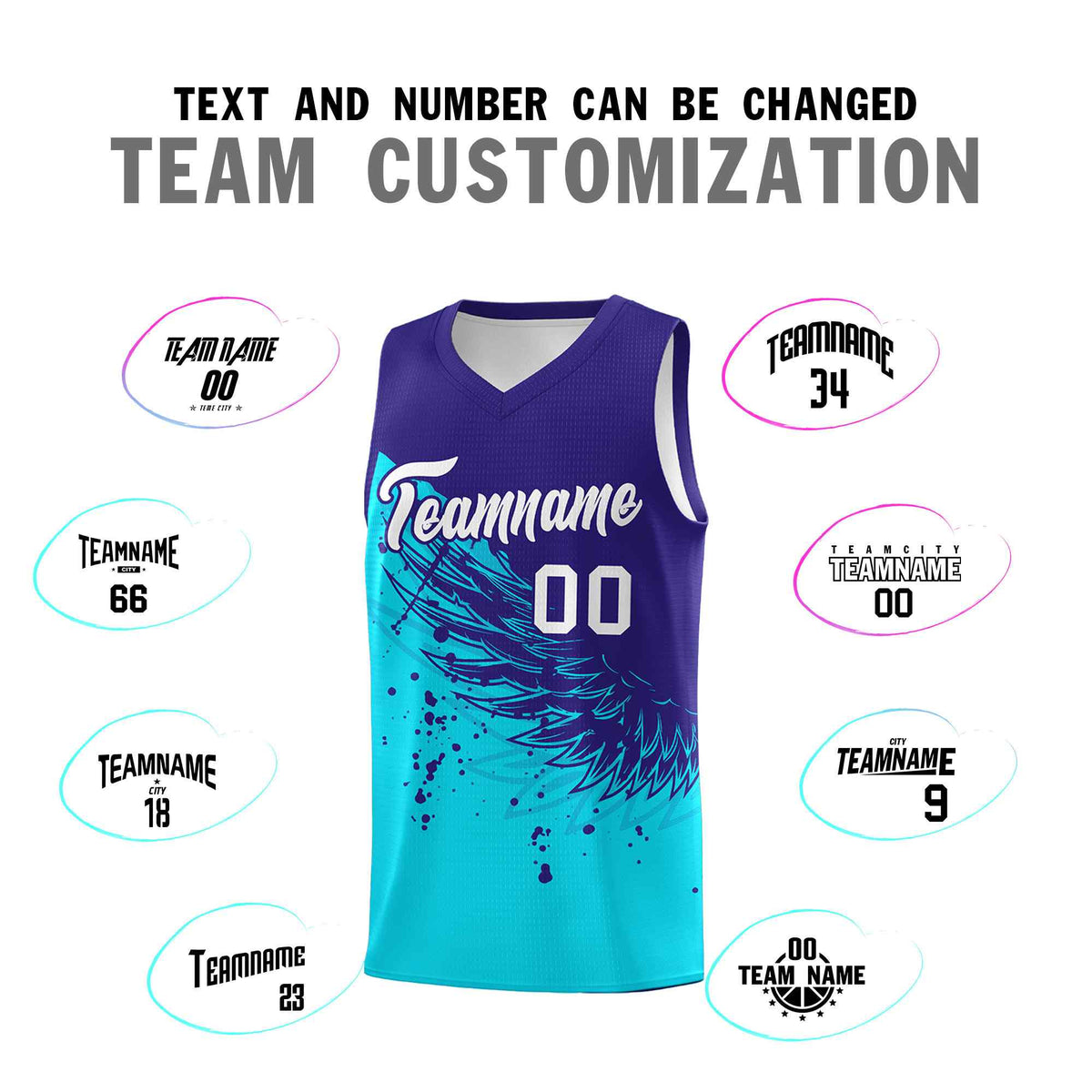 Custom Sky Blue Royal Wing Pattern Sports Uniform Basketball Jersey
