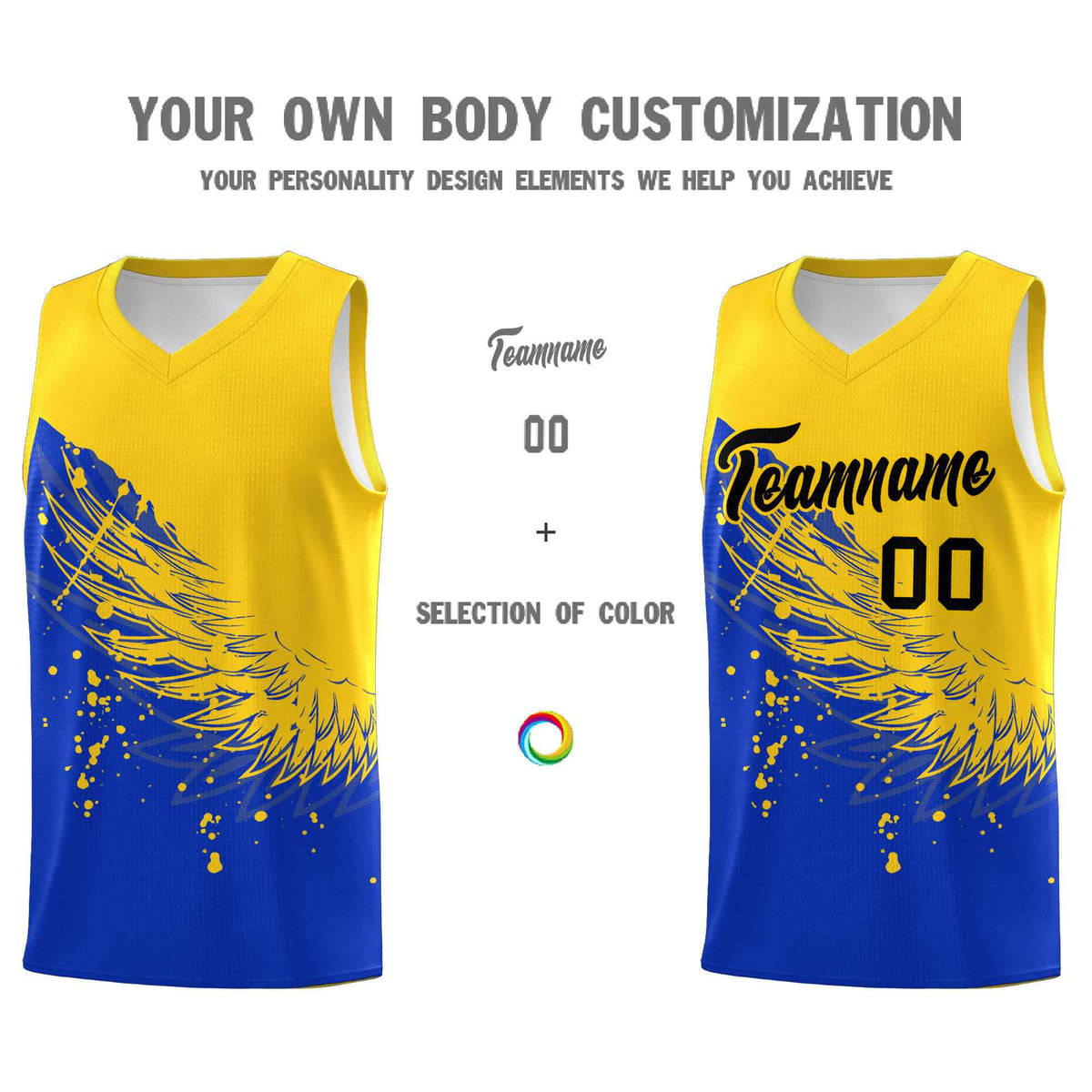 Custom Royal Gold Wing Pattern Sports Uniform Basketball Jersey