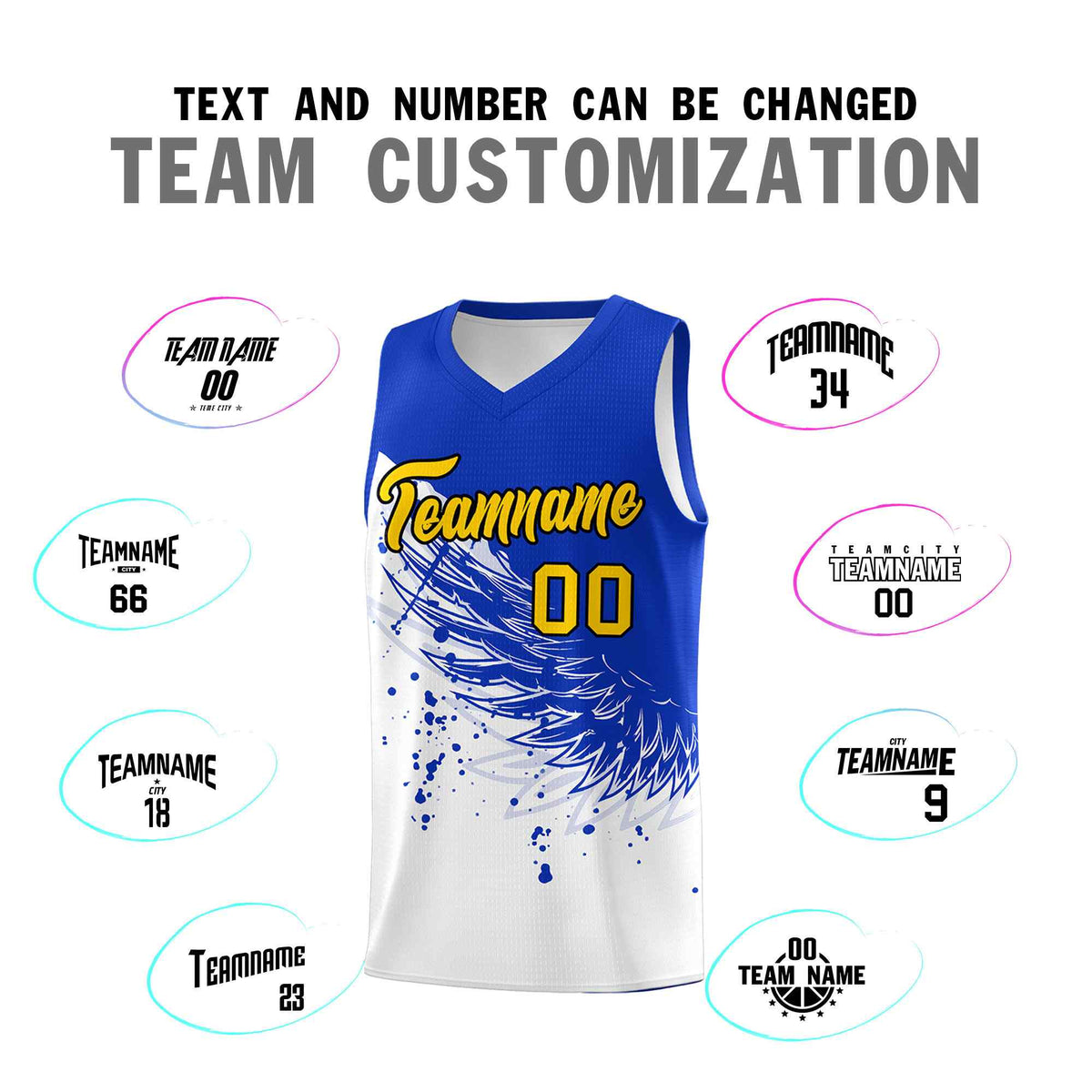 Custom White Royal Wing Pattern Sports Uniform Basketball Jersey