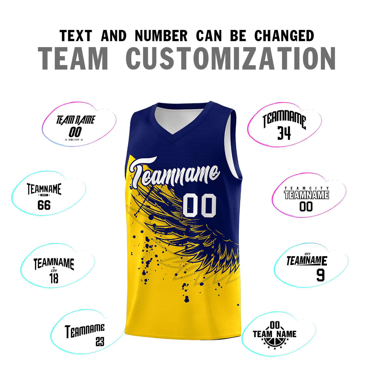 Custom Gold Navy Wing Pattern Sports Uniform Basketball Jersey