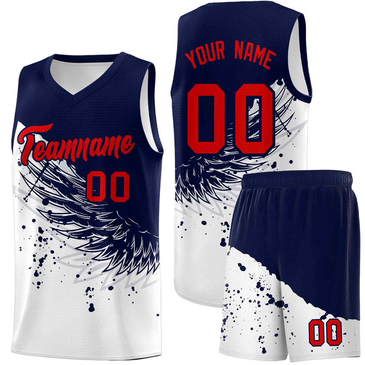 Custom White Navy Wing Pattern Sports Uniform Basketball Jersey