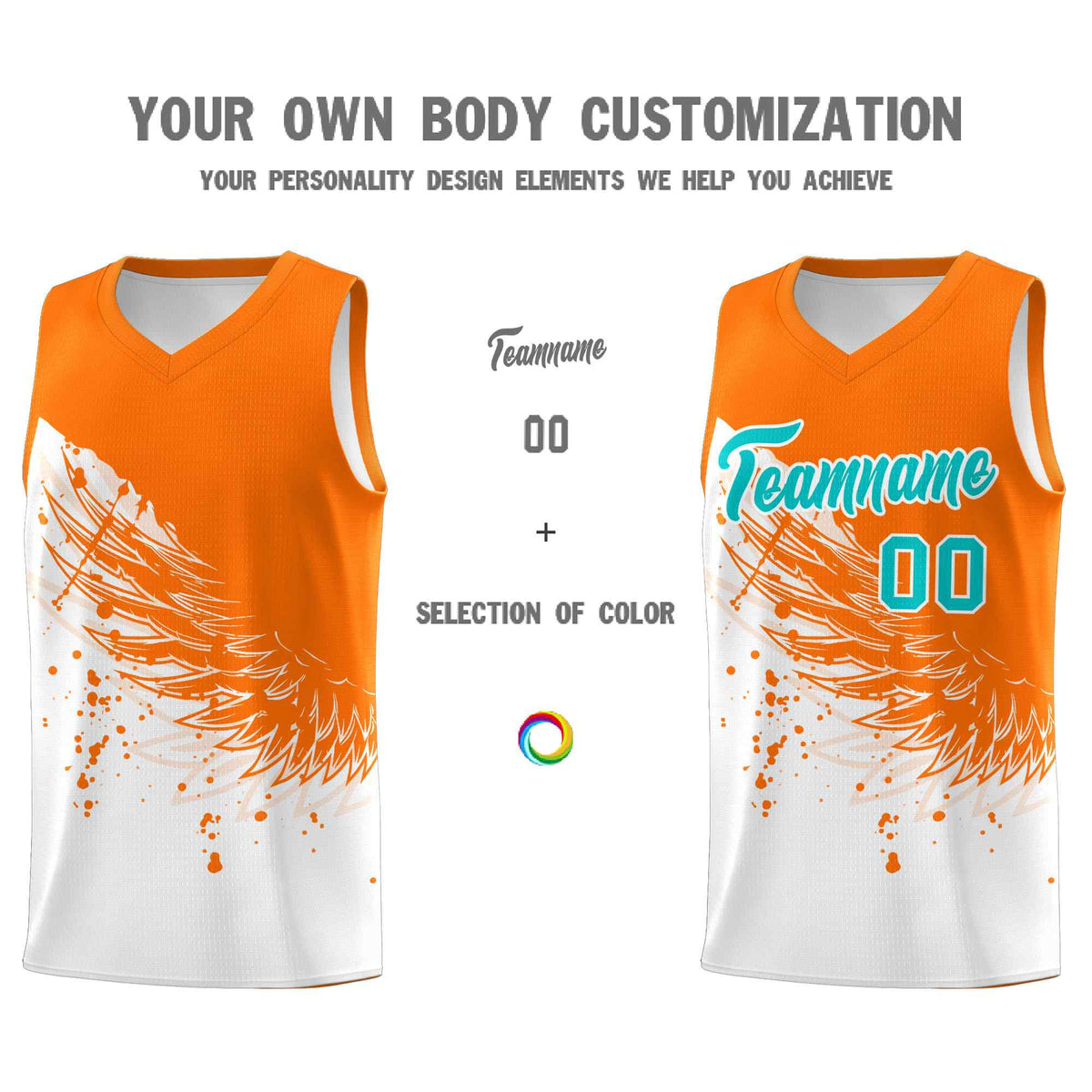 Custom White Orange Wing Pattern Sports Uniform Basketball Jersey