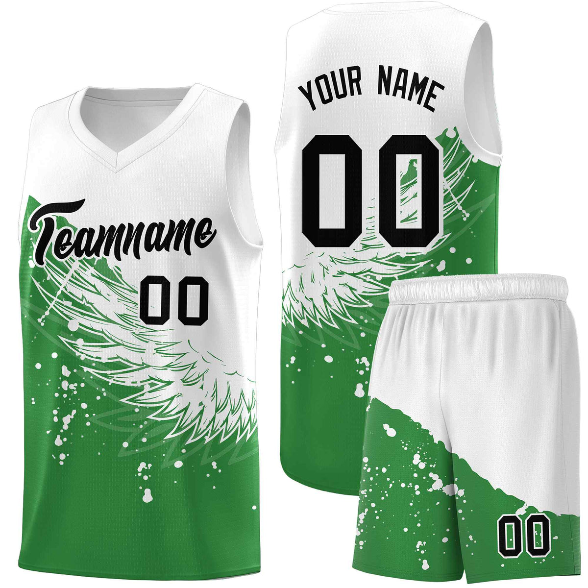 Custom Kelly Green White Wing Pattern Sports Uniform Basketball Jersey