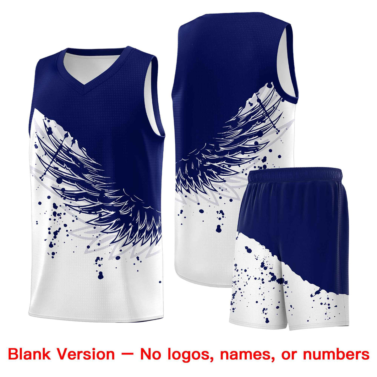 Custom White Navy Wing Pattern Sports Uniform Basketball Jersey