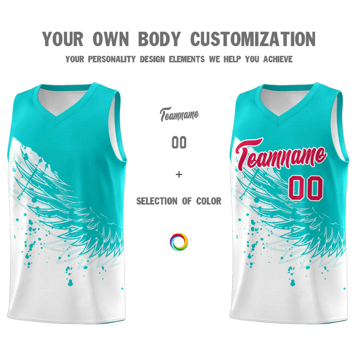 Custom White Aqua Wing Pattern Sports Uniform Basketball Jersey