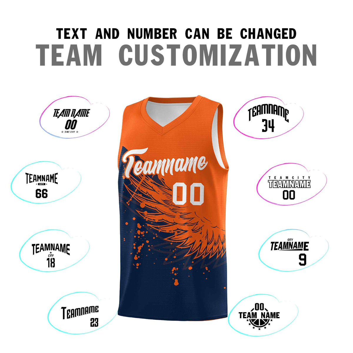 Custom Navy Orange Wing Pattern Sports Uniform Basketball Jersey