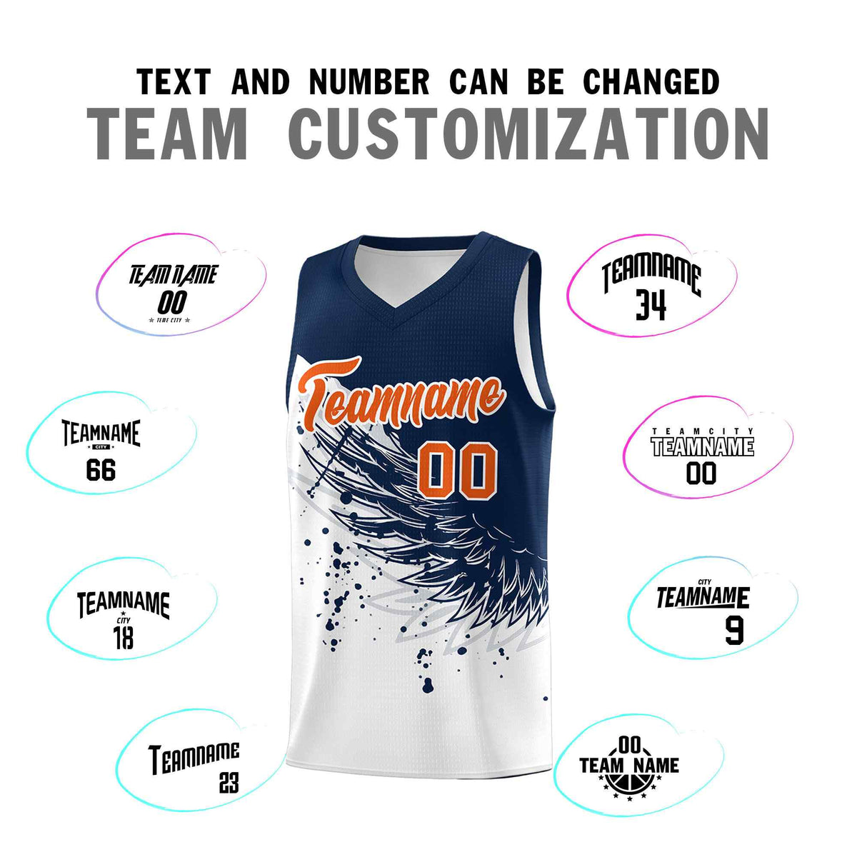 Custom White Navy Wing Pattern Sports Uniform Basketball Jersey