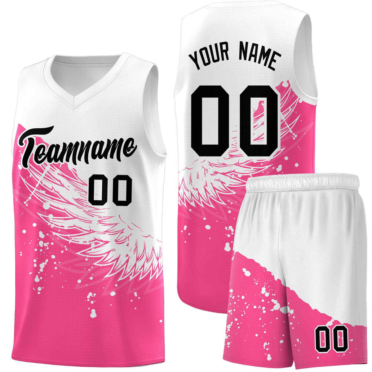 Custom Pink White Wing Pattern Sports Uniform Basketball Jersey