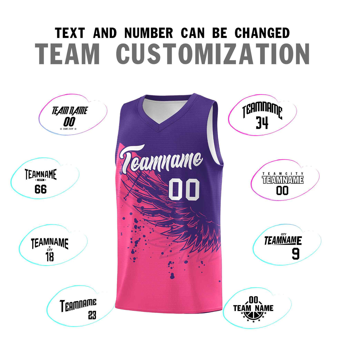Custom Pink Purple Wing Pattern Sports Uniform Basketball Jersey