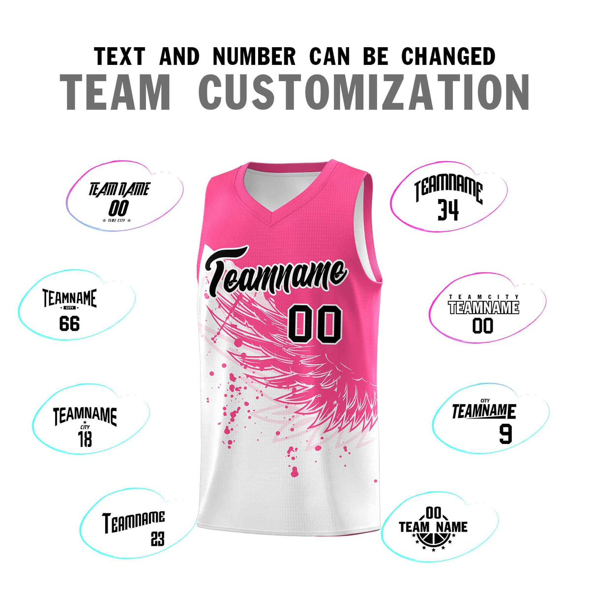 Custom White Pink Wing Pattern Sports Uniform Basketball Jersey