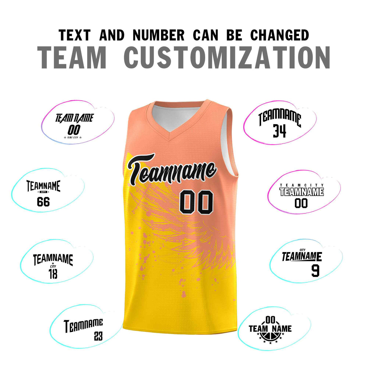 Custom Gold Light Orange Wing Pattern Sports Uniform Basketball Jersey