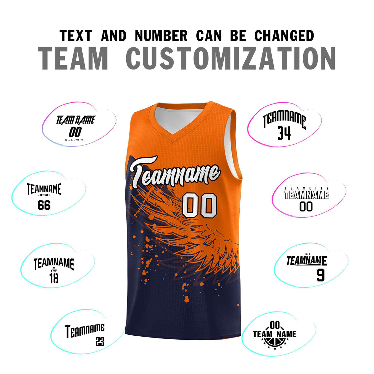 Custom Navy Orange Wing Pattern Sports Uniform Basketball Jersey