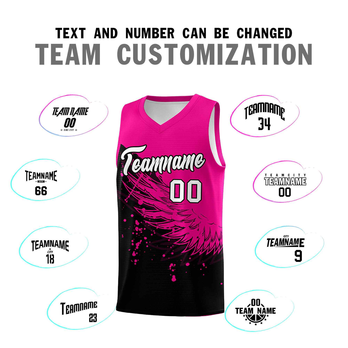 Custom Black Pink Wing Pattern Sports Uniform Basketball Jersey