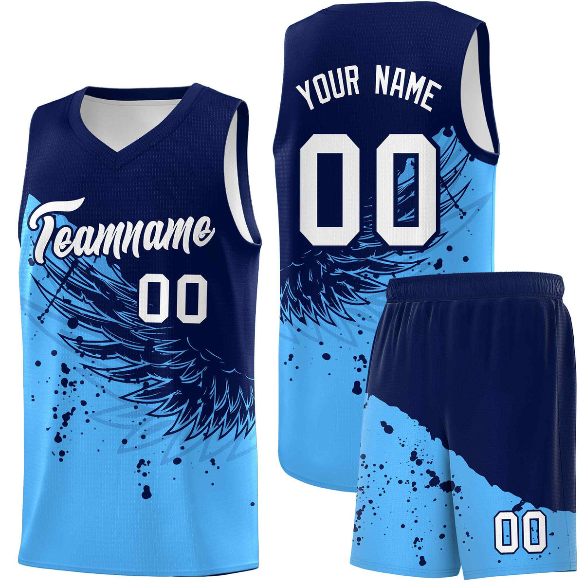 Custom Powder Blue Navy Wing Pattern Sports Uniform Basketball Jersey