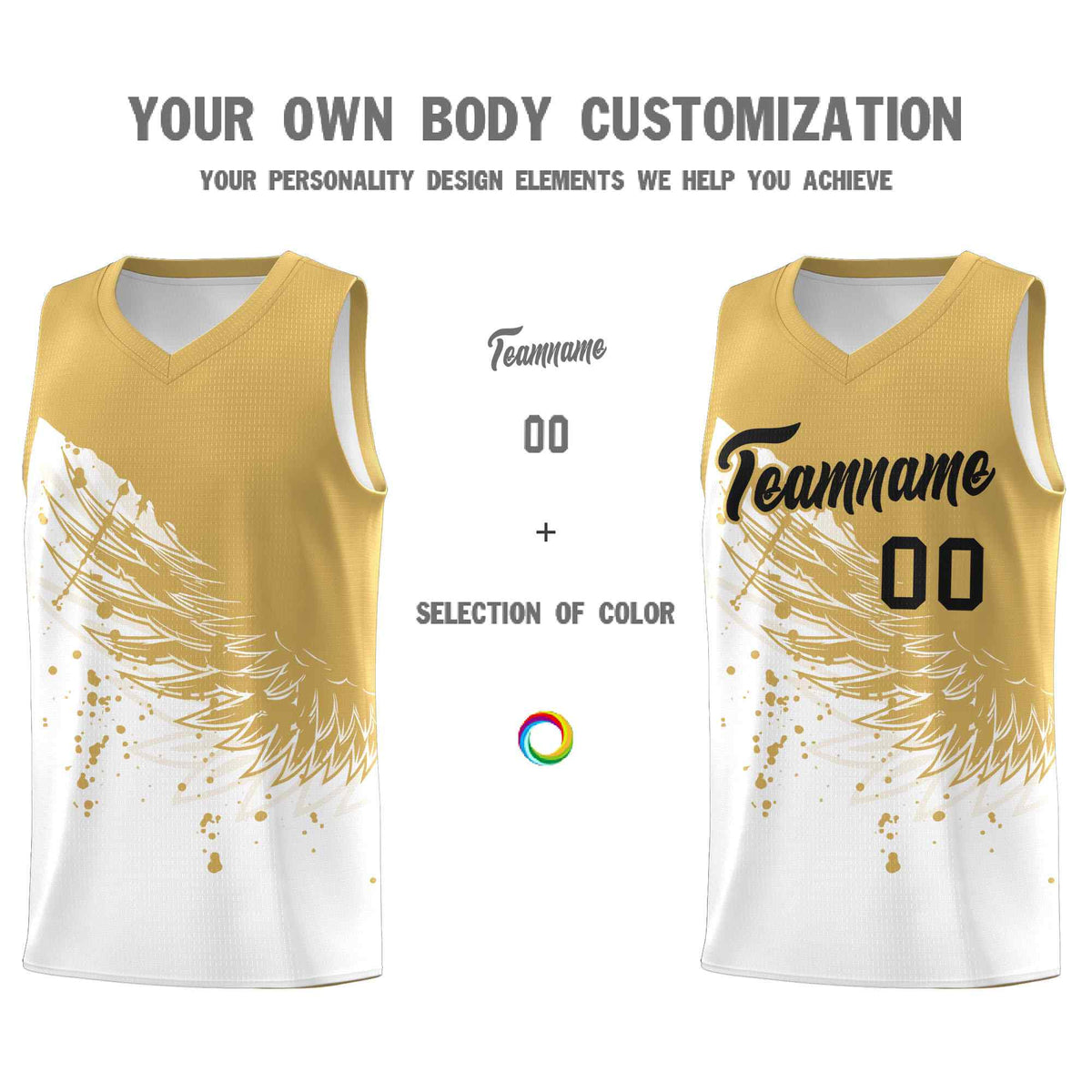 Custom White Old Gold Wing Pattern Sports Uniform Basketball Jersey