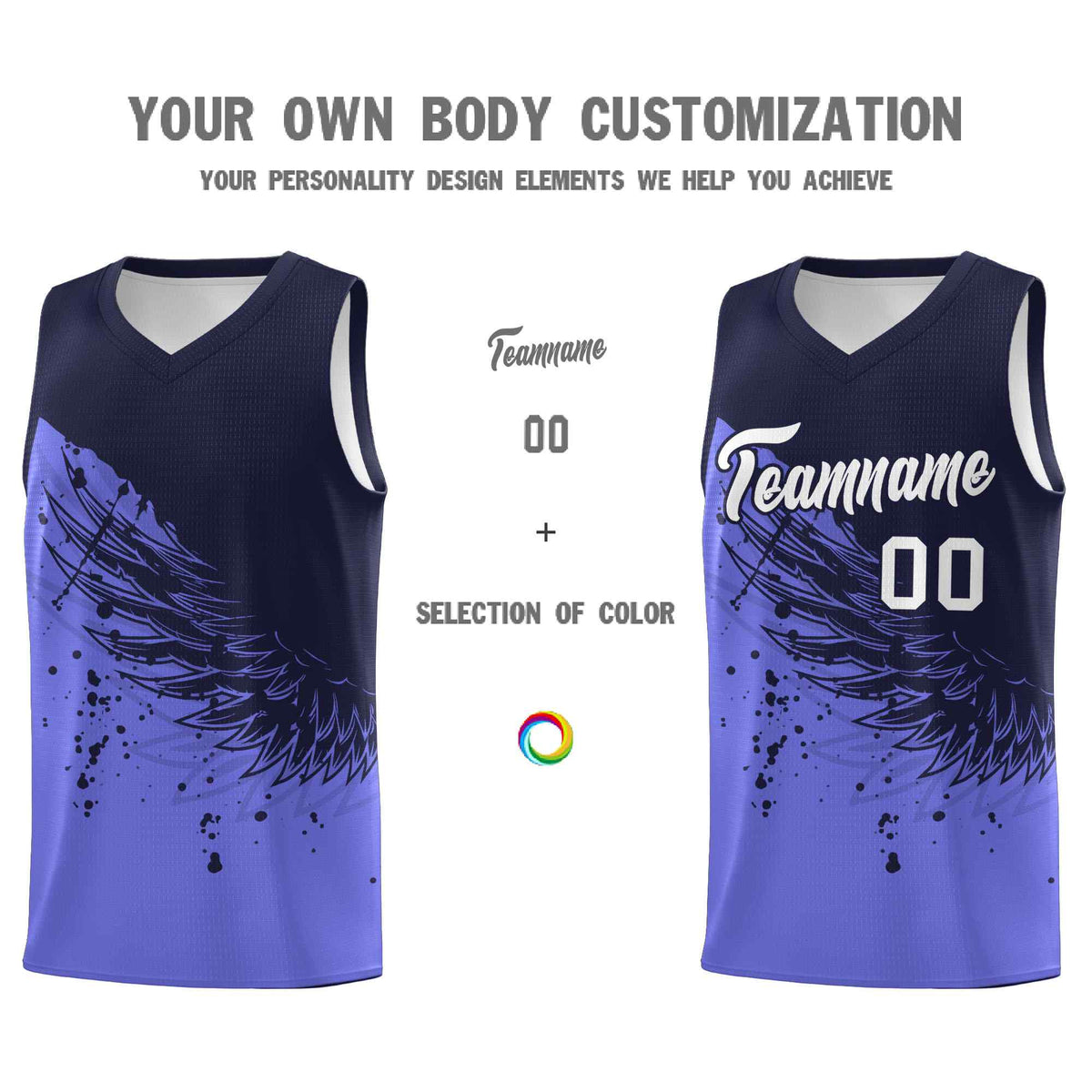 Custom Purple Navy Wing Pattern Sports Uniform Basketball Jersey