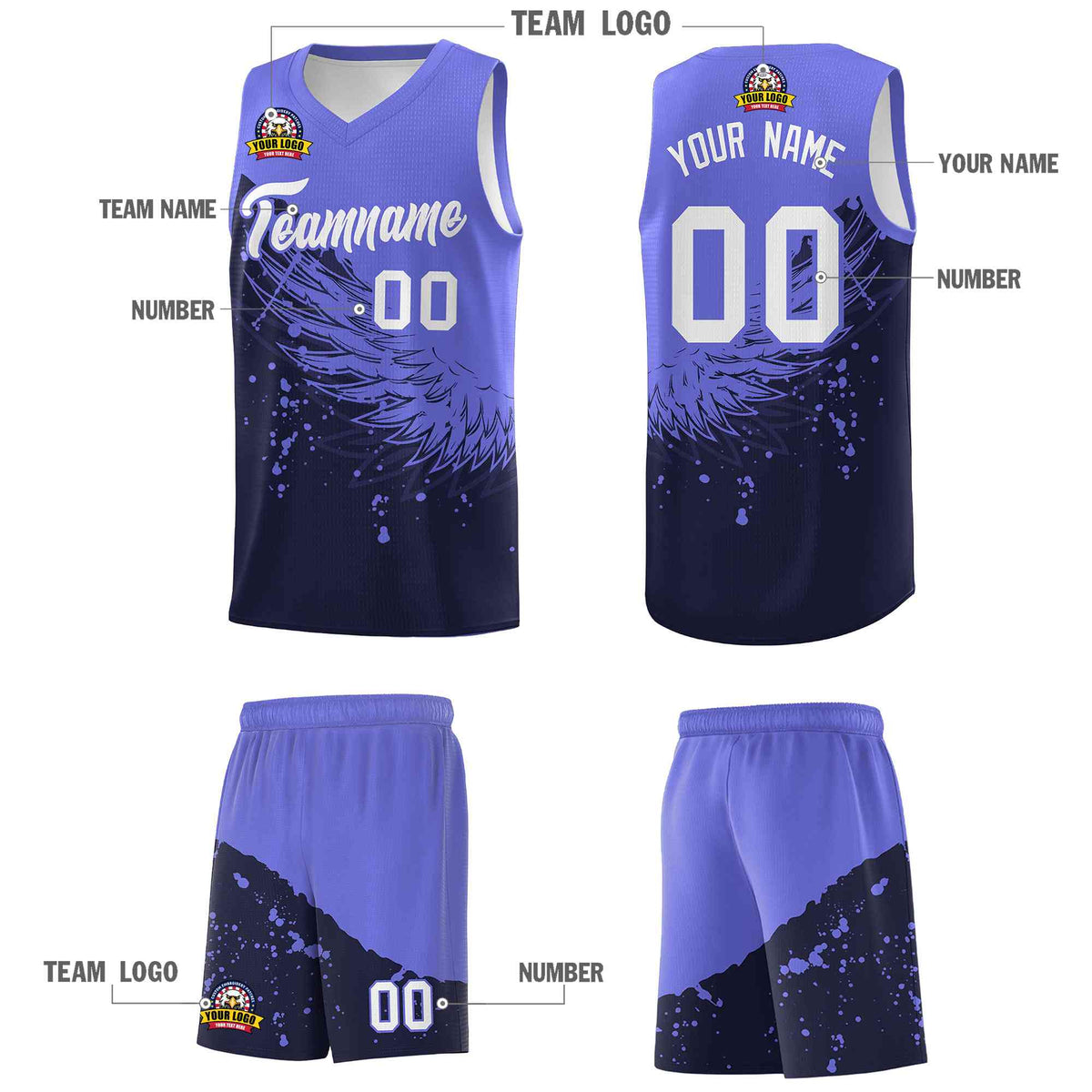 Custom Navy Purple Wing Pattern Sports Uniform Basketball Jersey
