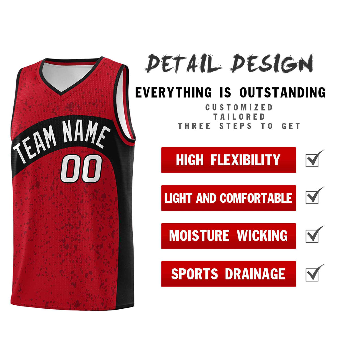 Custom Red Black Dot Graffiti Pattern Irregular Team Names Sports Uniform Basketball Jersey