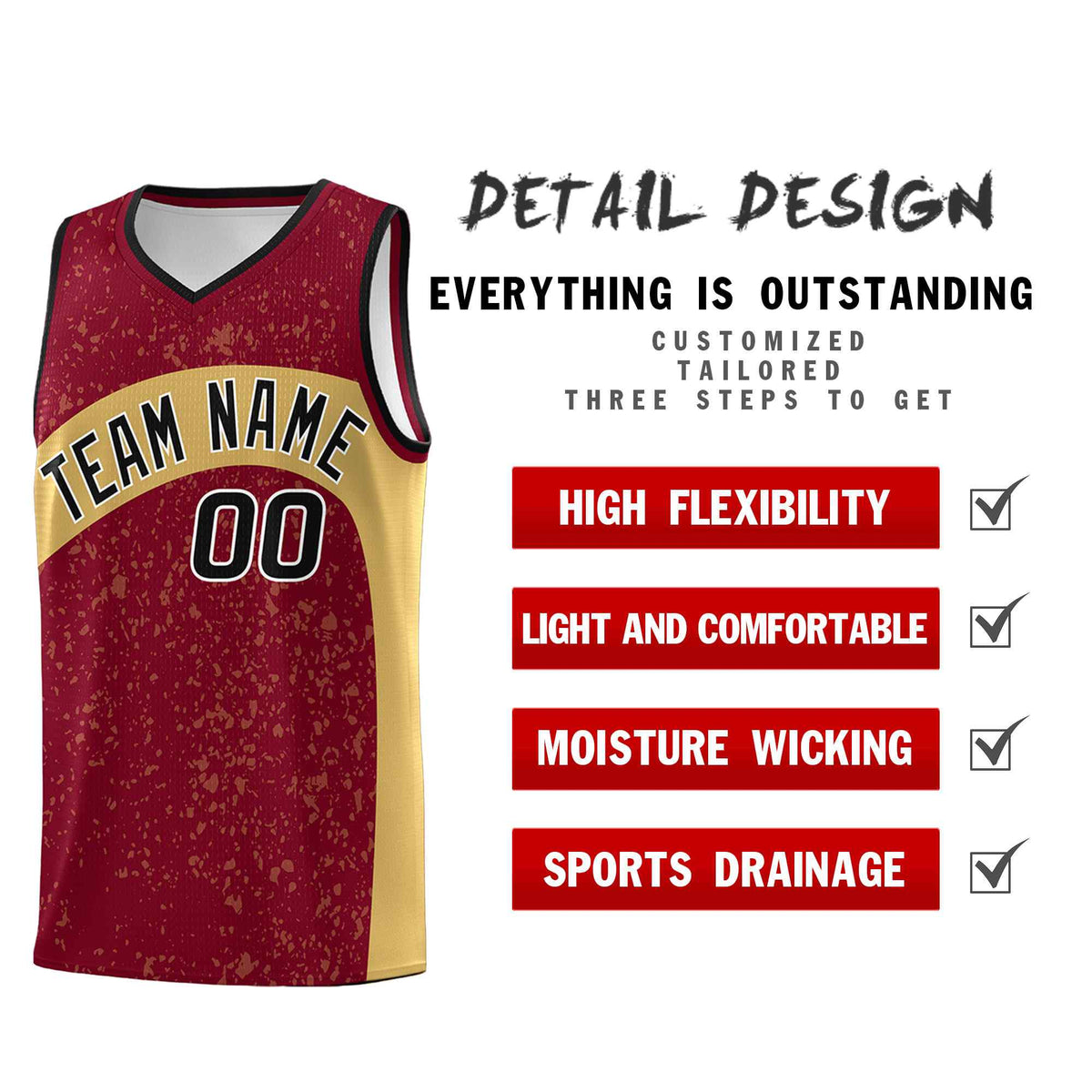 Custom Crimson Old Gold Dot Graffiti Pattern Irregular Team Names Sports Uniform Basketball Jersey