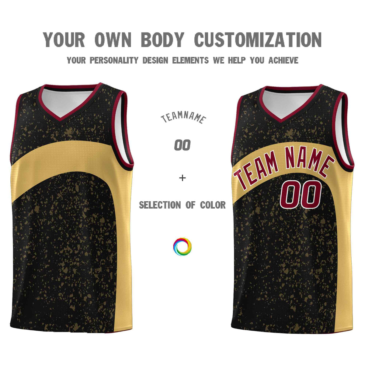 Custom Black Old Gold Dot Graffiti Pattern Irregular Team Names Sports Uniform Basketball Jersey