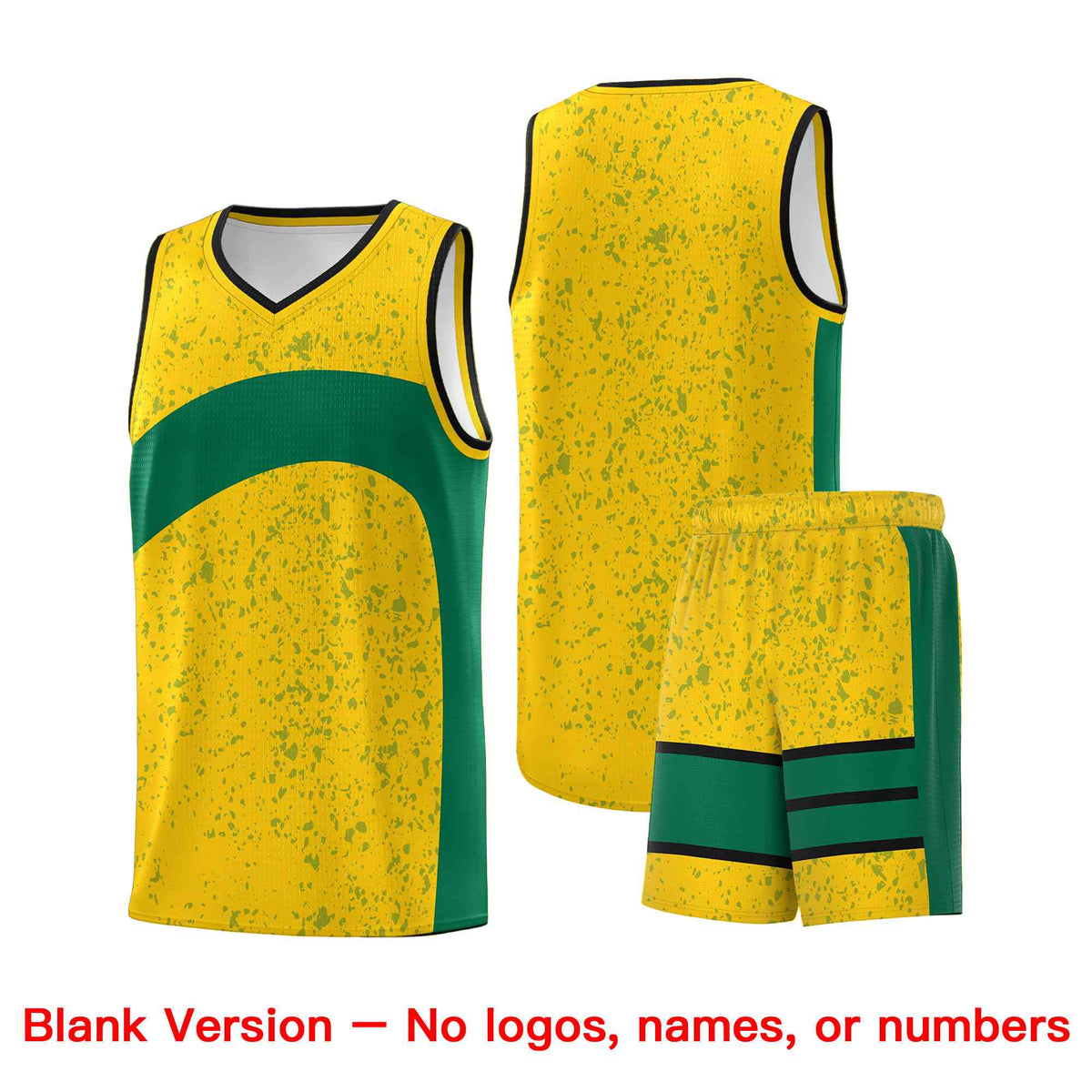 Custom Gold Kelly Green Dot Graffiti Pattern Irregular Team Names Sports Uniform Basketball Jersey