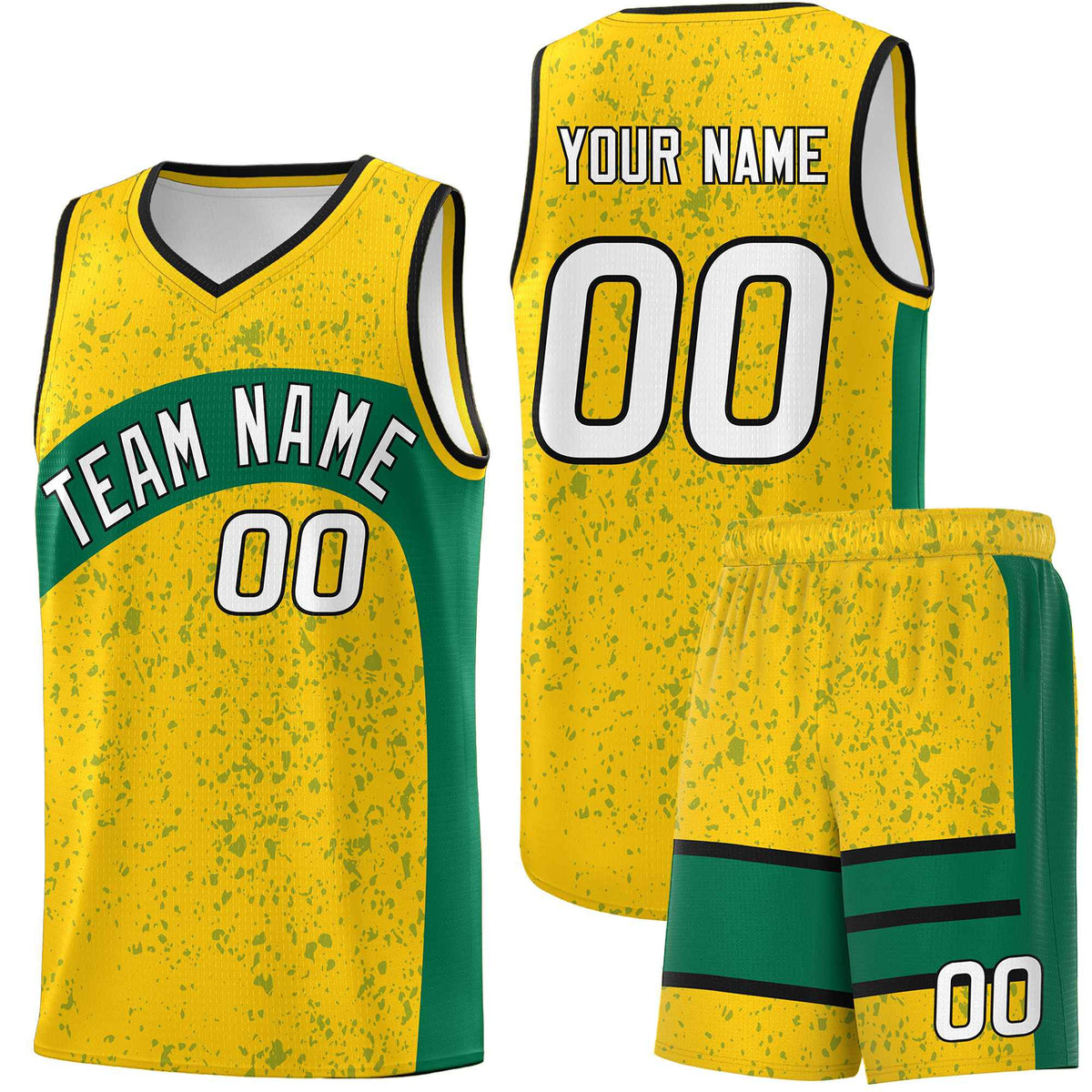Custom Gold Kelly Green Dot Graffiti Pattern Irregular Team Names Sports Uniform Basketball Jersey| KXKSHOP