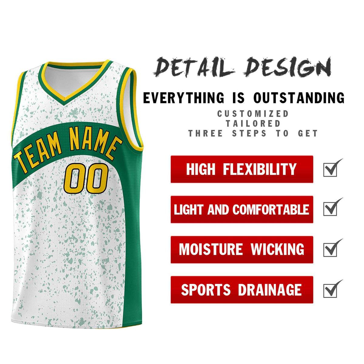 Custom White Kelly Green Dot Graffiti Pattern Irregular Team Names Sports Uniform Basketball Jersey