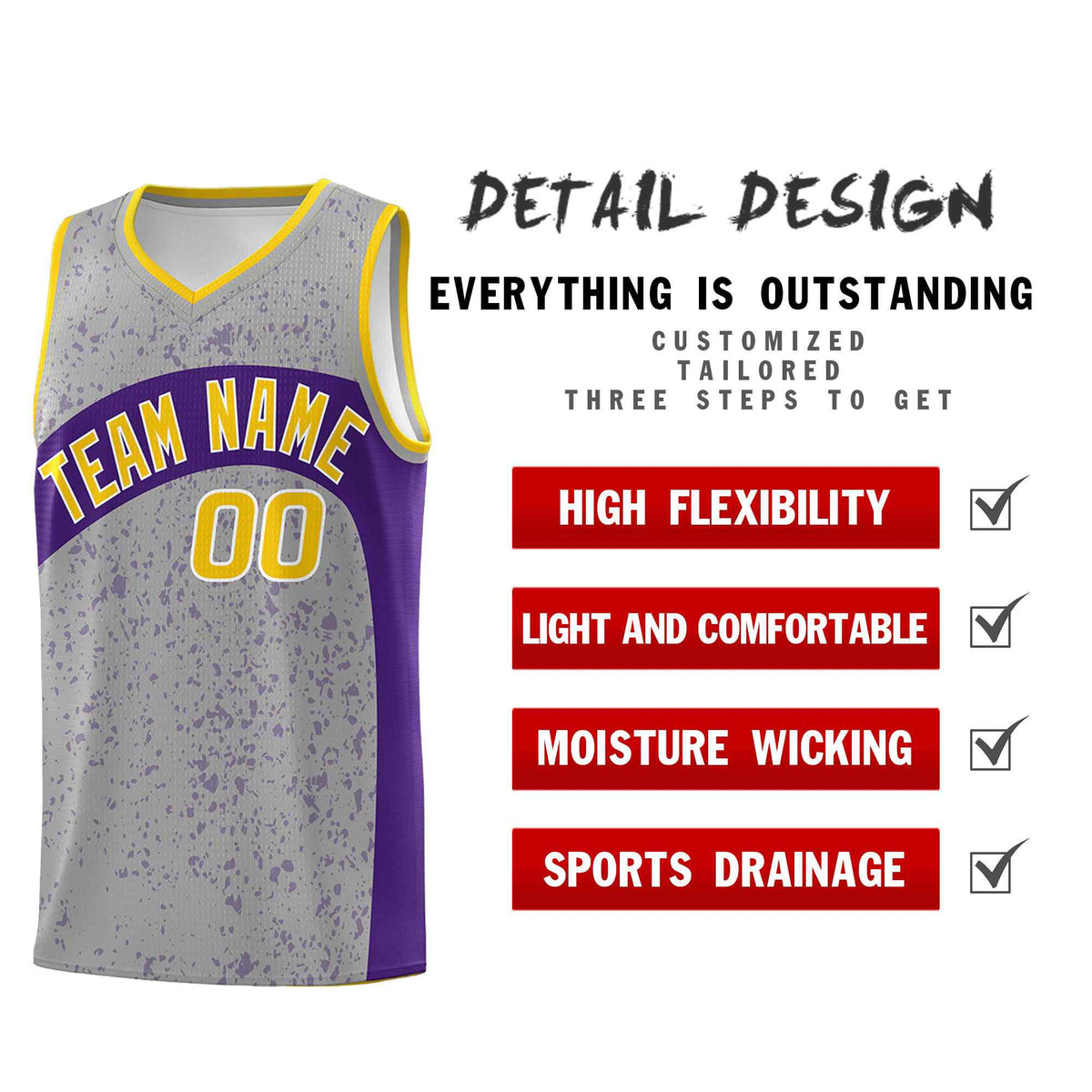 Custom Light Gray Purple Dot Graffiti Pattern Irregular Team Names Sports Uniform Basketball Jersey