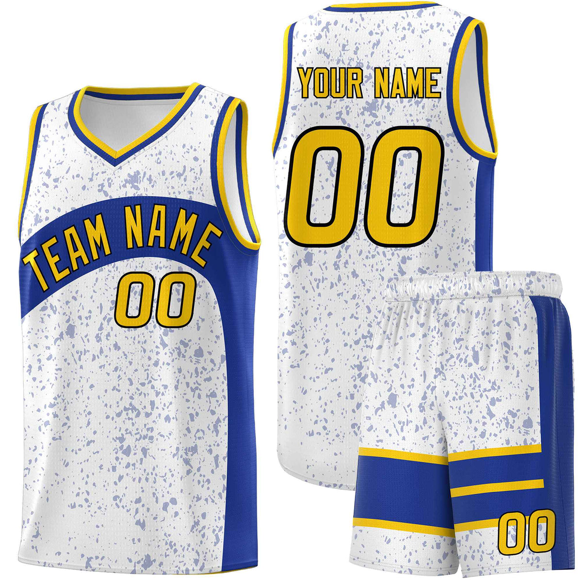Custom White Royal Dot Graffiti Pattern Irregular Team Names Sports Uniform Basketball Jersey| KXKSHOP