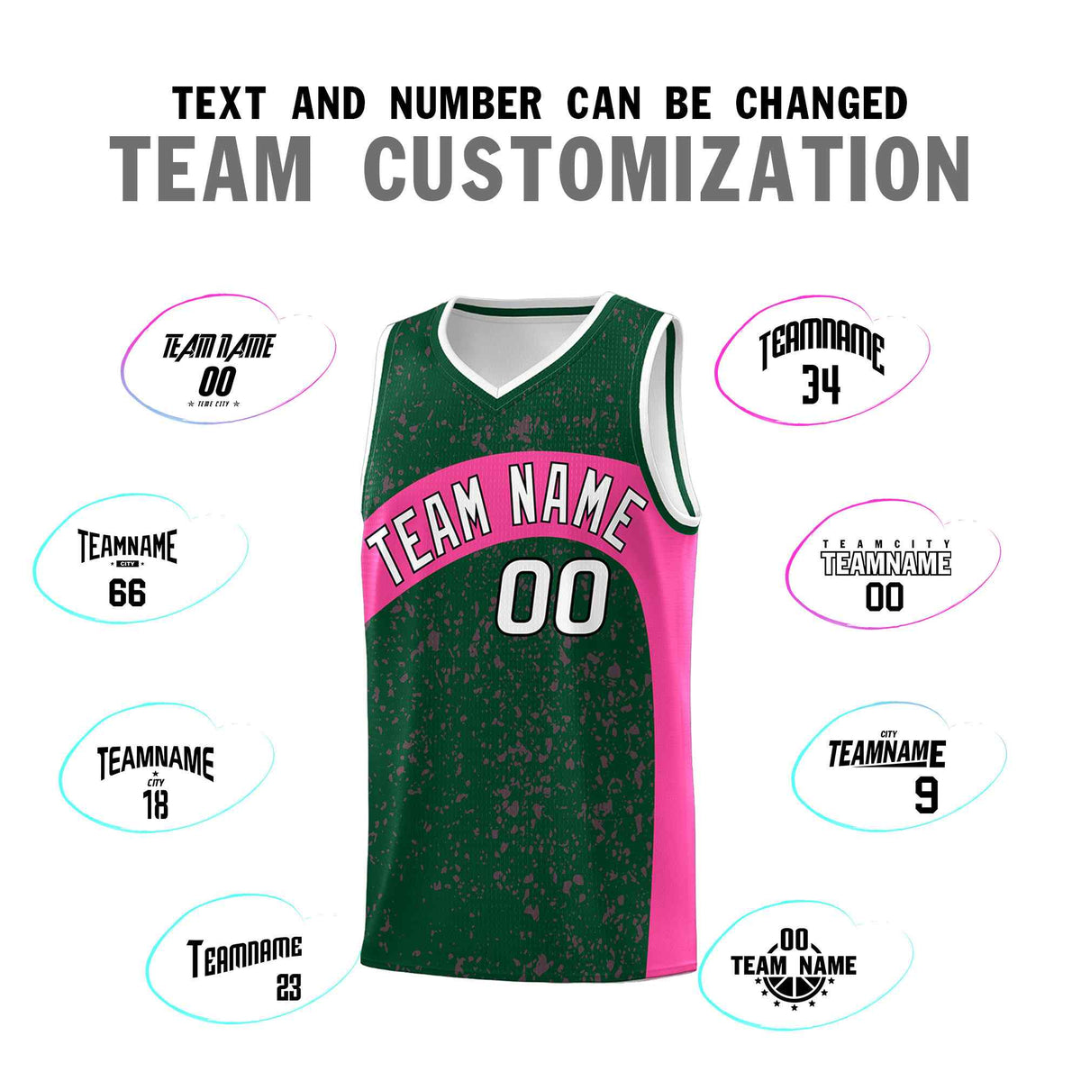 Custom Green Pink Dot Graffiti Pattern Irregular Team Names Sports Uniform Basketball Jersey