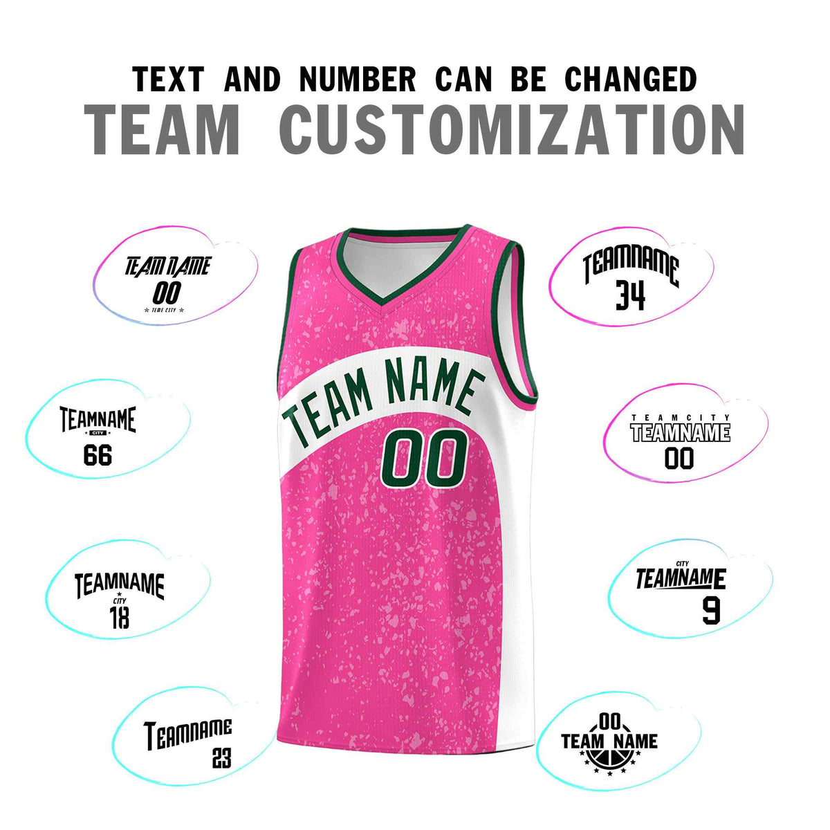 Custom Pink White Dot Graffiti Pattern Irregular Team Names Sports Uniform Basketball Jersey