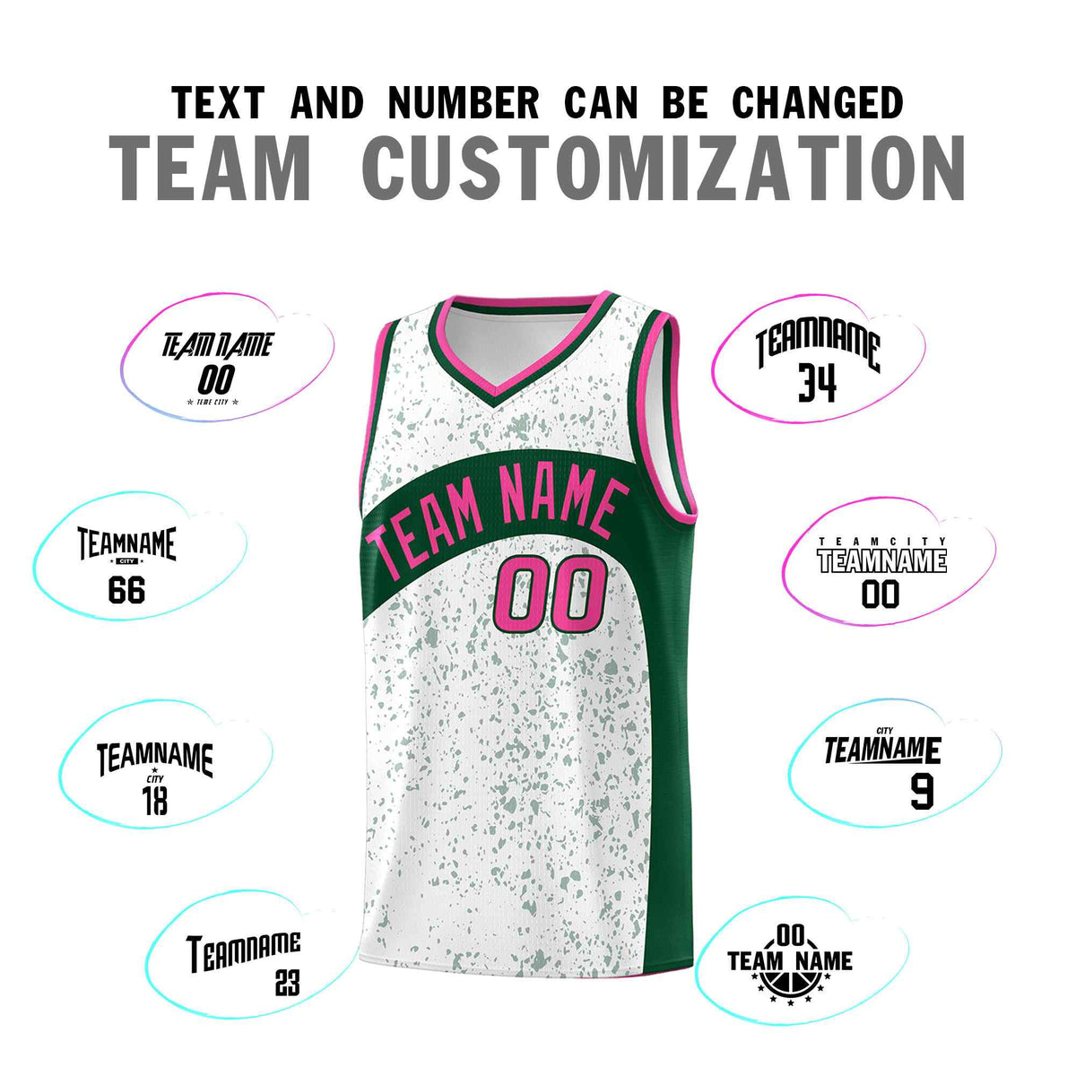 Custom White Green Dot Graffiti Pattern Irregular Team Names Sports Uniform Basketball Jersey