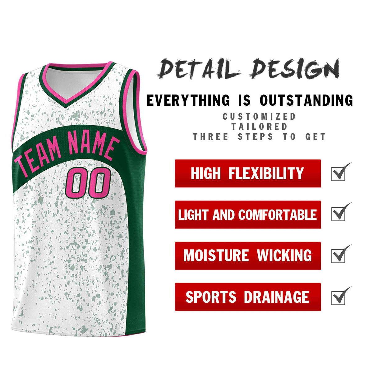 Custom White Green Dot Graffiti Pattern Irregular Team Names Sports Uniform Basketball Jersey