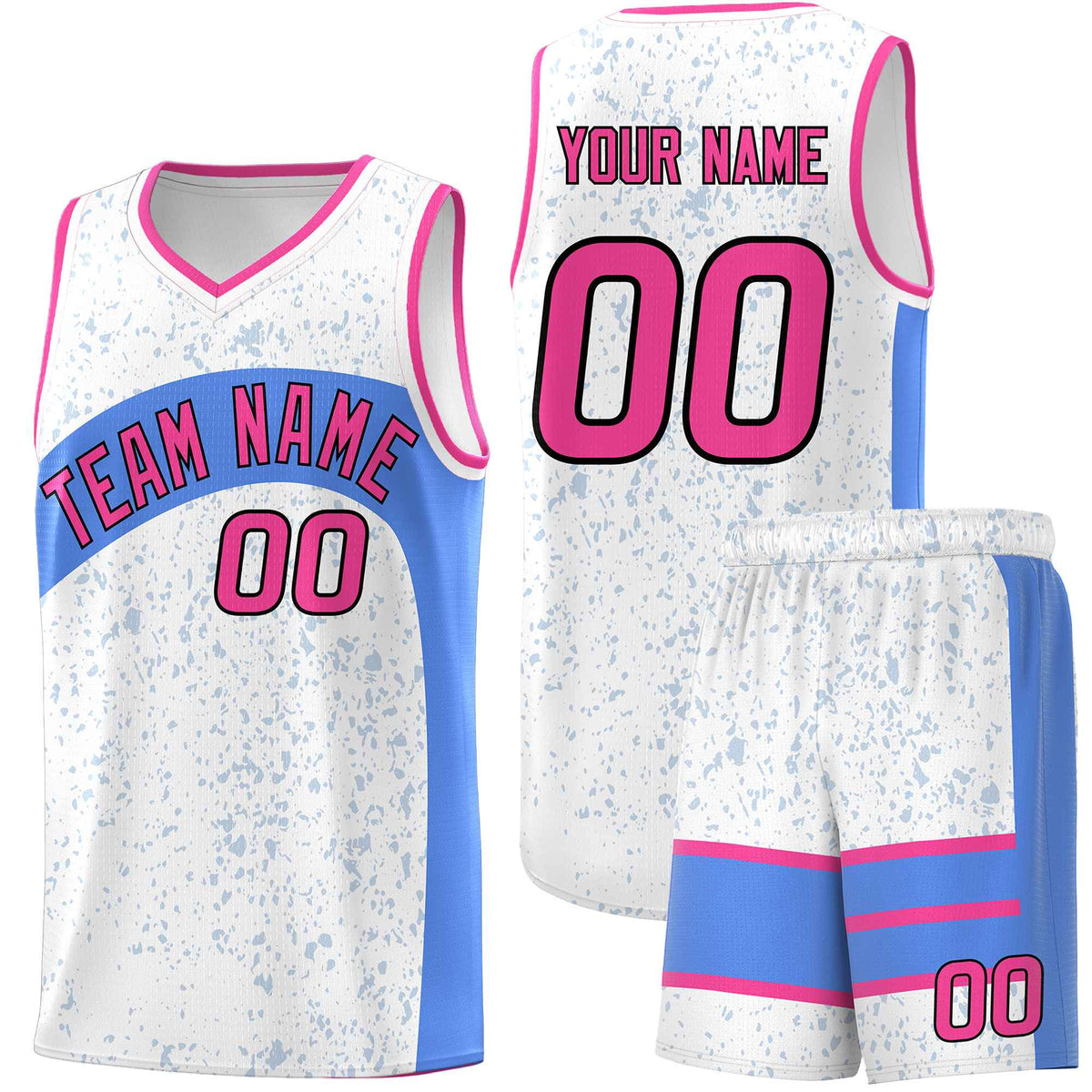 Custom White Powder Blue Dot Graffiti Pattern Irregular Team Names Sports Uniform Basketball Jersey| KXKSHOP